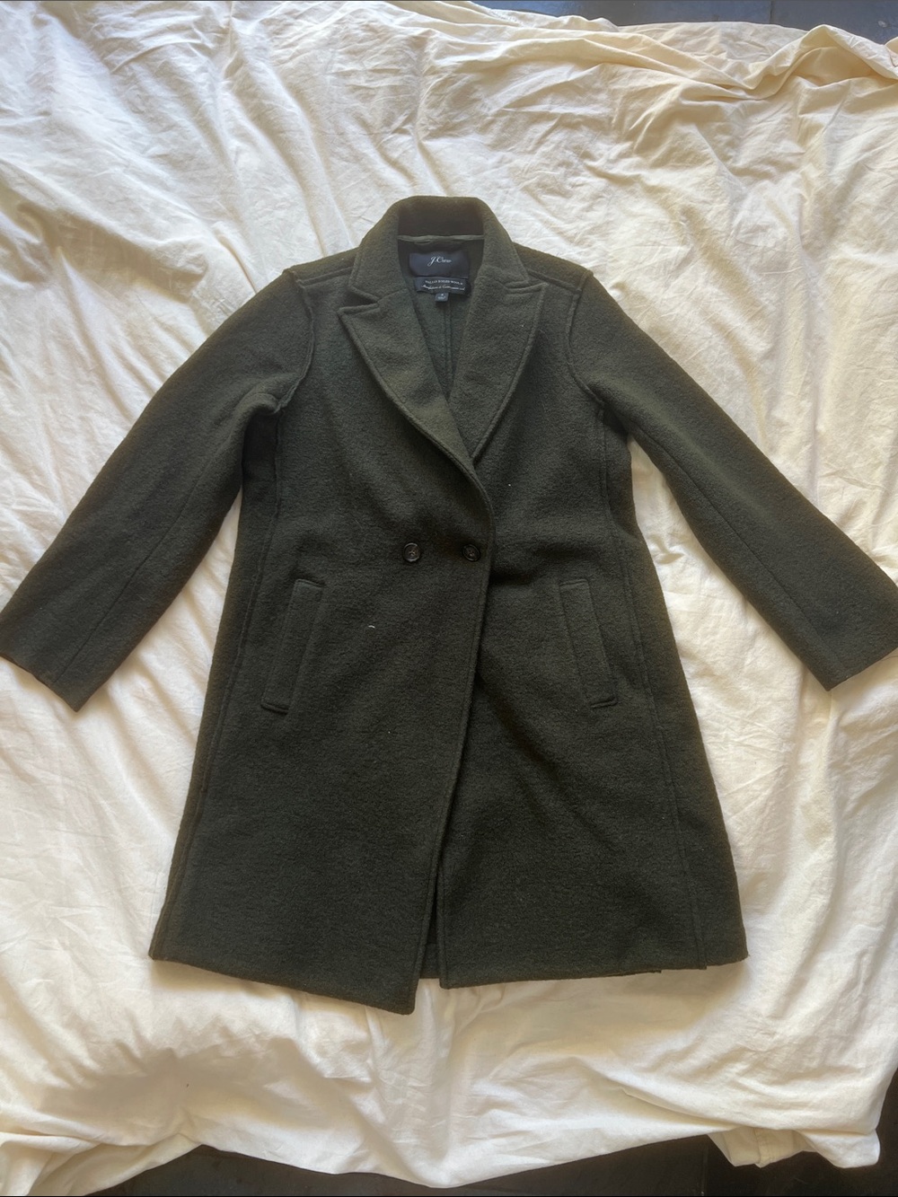 J. Crew Double-Breasted Peacoat in Olive Green
